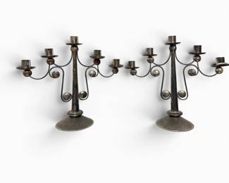 5 Arm Mexican Punched Tin Candle Holders, Pair