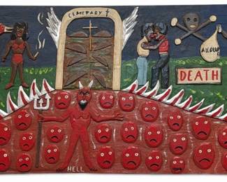 LEROY ALMON SR. (American, 1938-1997) Folk Art Painted Wood Relief 