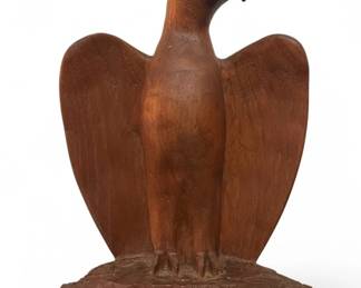 Carved Redwood Folk Art Eagle Sculpture, Signed