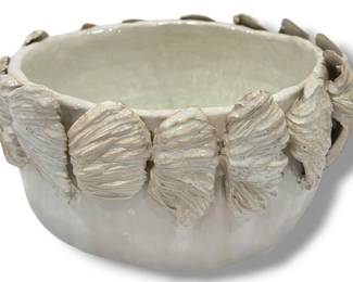 Vintage Seashell Edge Ceramic Planter Bowl