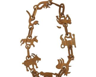 Folk Art Carved Wood Animal Chain