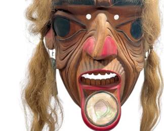 Pacific Northwest Indian Carved Cedar Face Mask, After FREDA DEISING