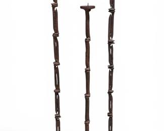 Three Graduating Brutalist Railroad Spike Candle Holders