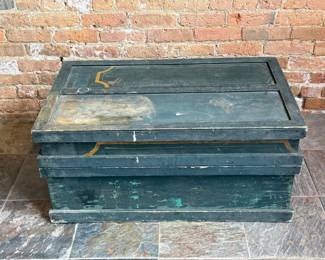 Exceptional Old Blue Paint Folk Art Trunk 