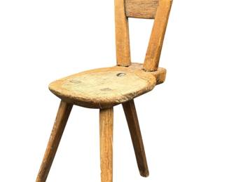 Early Primitive Three Leg Chair 