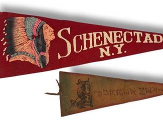 Two Early Travel Souvenir Pennants