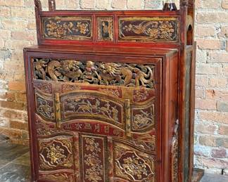Exceptional Carved Wood Asian Dry Bar