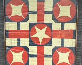 Folk Art Hand Painted Parcheesi Game Board 