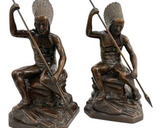 Native American Cast Bronze Bookends, JENNINGS BROTHERS