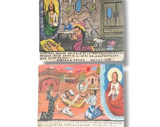 Two Mexican Folk Art Ex Voto Retablo Paintings