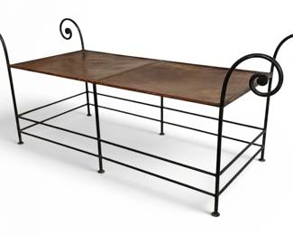 French Wrought Iron and Leather Bench 