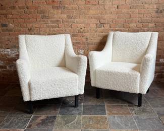 White Boucle Armchairs, Pair