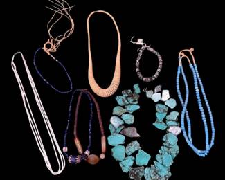 Collection of Native American Turquoise, Trade Bead Necklaces