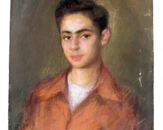 Italian Mid Century Oil Pastel Portrait of a Boy, CURT