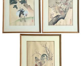 Three Japanese Hand Colored Etchings