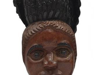 1977 Black Americana Woman and Owl Carved Wood Sculpture 