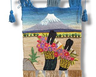 Large Mexican Wool Tapestry, Women Harvesting Flowers