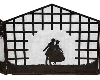 Antique French Architectural Garden Scene Firescreen 