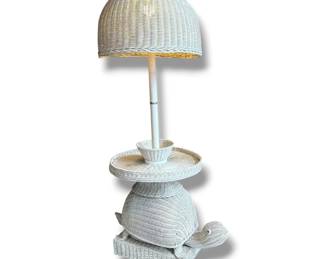 Mid Century Wicker Turtle Table Lamp