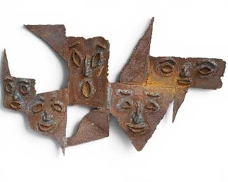 Brutalist Metalwork Face Sculpture