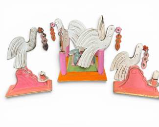 Three Piece Set of Mexican Folk Art Candle Holders