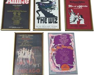 Five Broadway Framed Playbills, The Wiz, Annie, Chicago 