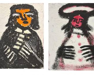 EDDY MUMMA (American, 1908-1986) Folk Art Double Sided Portrait Painting 