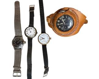 Four WWI, WWII Military Wrist Watches