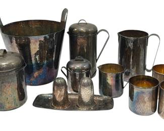 Collection Vintage CALEGARO ITALY Hammered Silverplate Barware Accessories