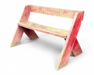 Red Primitive Modernist Folk Art Bench 