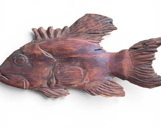 Large Folk Art Carved Wood Grouper Sculpture