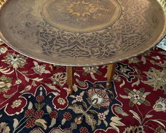 Amazing solid brass etched Moroccan tea tray table large 40”