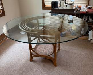 Rattan/glass table. Beautiful