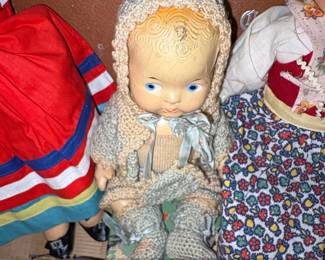 Vintage Composition Baby Doll with Knitted Outfit