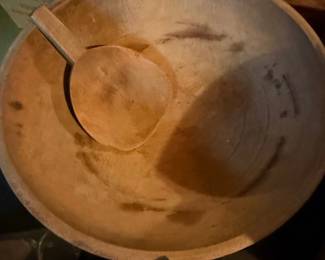 Antique Wooden Dough Bowl with Paddle