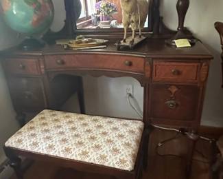 Vintage Jacobean Style Vanity Table with Stool third image