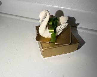 White Ceramic Swan Figurine on Gold Box