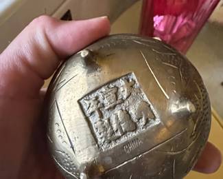 Vintage Chinese Brass Incense Burner with Foo Dog Finial third image