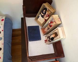 Antique Wooden Doll Cradle with Three Dolls second image