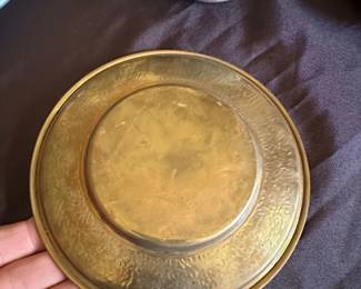 Vintage Brass Floral Embossed Plate second image