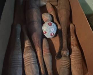 Vintage Wooden Juggling Pins or Indian Clubs Set