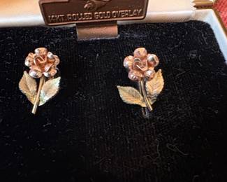 Krementz K Rolled Gold Overlay Rose Earrings