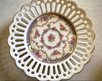 German Porcelain Reticulated Dish with Rose Floral Motif