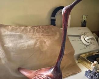 Mid Century Modern Teak Wood Crane Sculpture second image