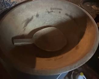 Antique Wooden Dough Bowl and Scoop Set