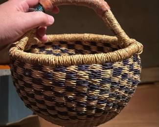 Bolga African Market Basket with Leather Handle