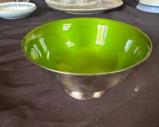 Vintage Reed  Barton Paul Revere Bowl with Green Enamel Lining third image