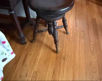 Antique Charles Parker Co. Piano Stool with Claw Ball Feet