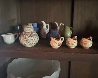 Assorted Ceramic Miniatures including Sorrento Souvenir Pitchers and Frosted Glass Bowl