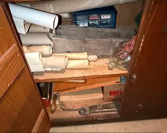 Vintage Drafting and Surveying Supplies in Wooden Cabinet second image